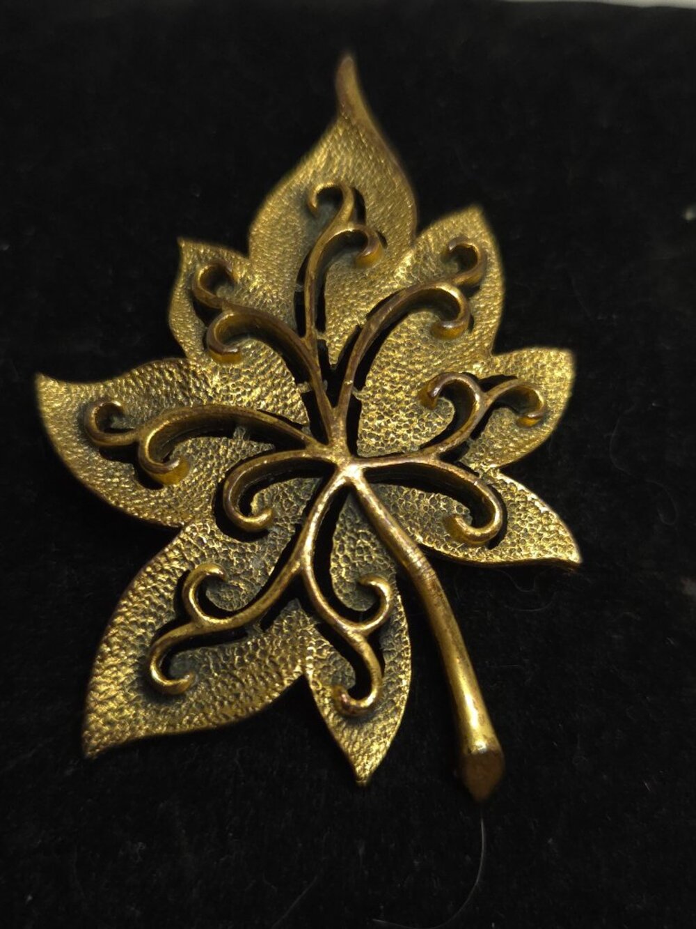 Vintage Copper-Toned Metal Leaf Brooch